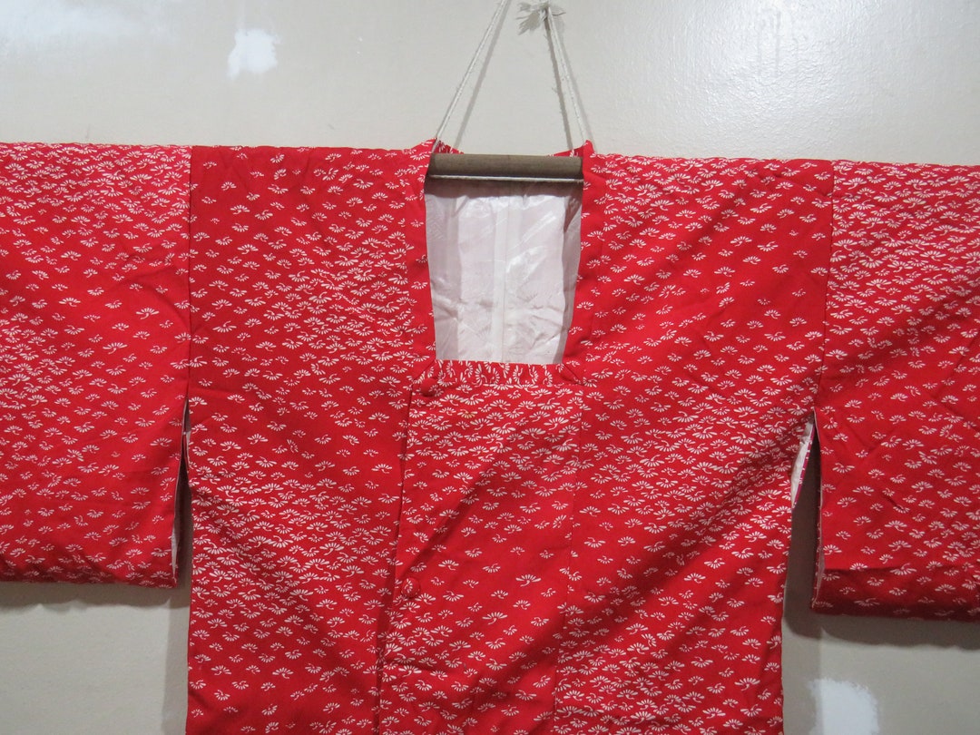 Red Haori Pattern Vintage Japanese Jacket Haori Red Color Flower Pattern Kimono Robe ...