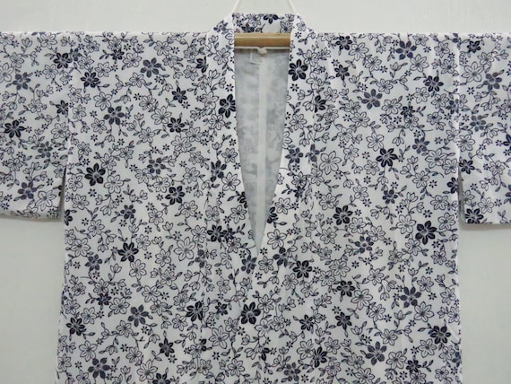 Vintage Japanese cotton yukata white black color … - image 1