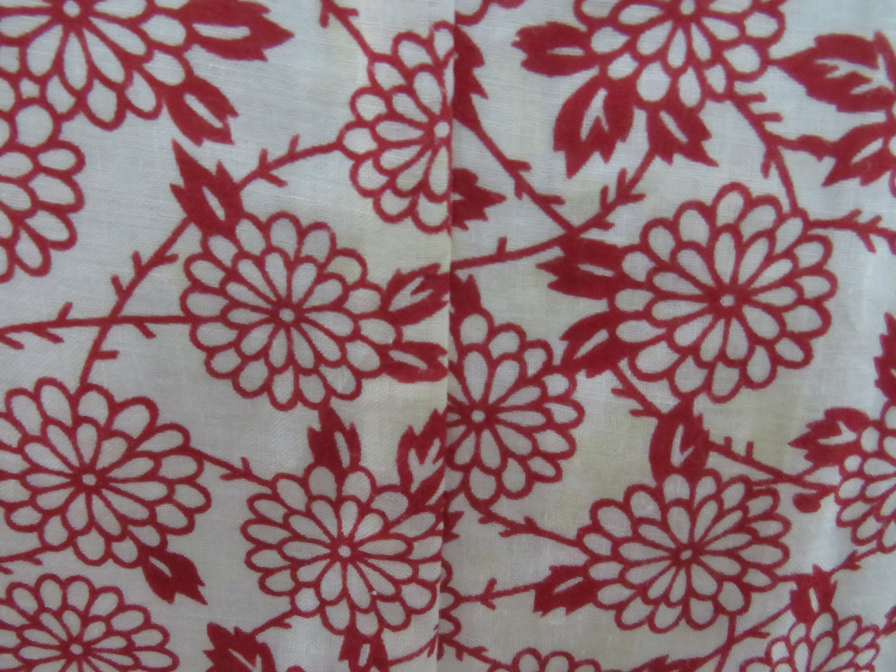 Vintage Japanese Cotton Yukata White Red Color Flower Pattern