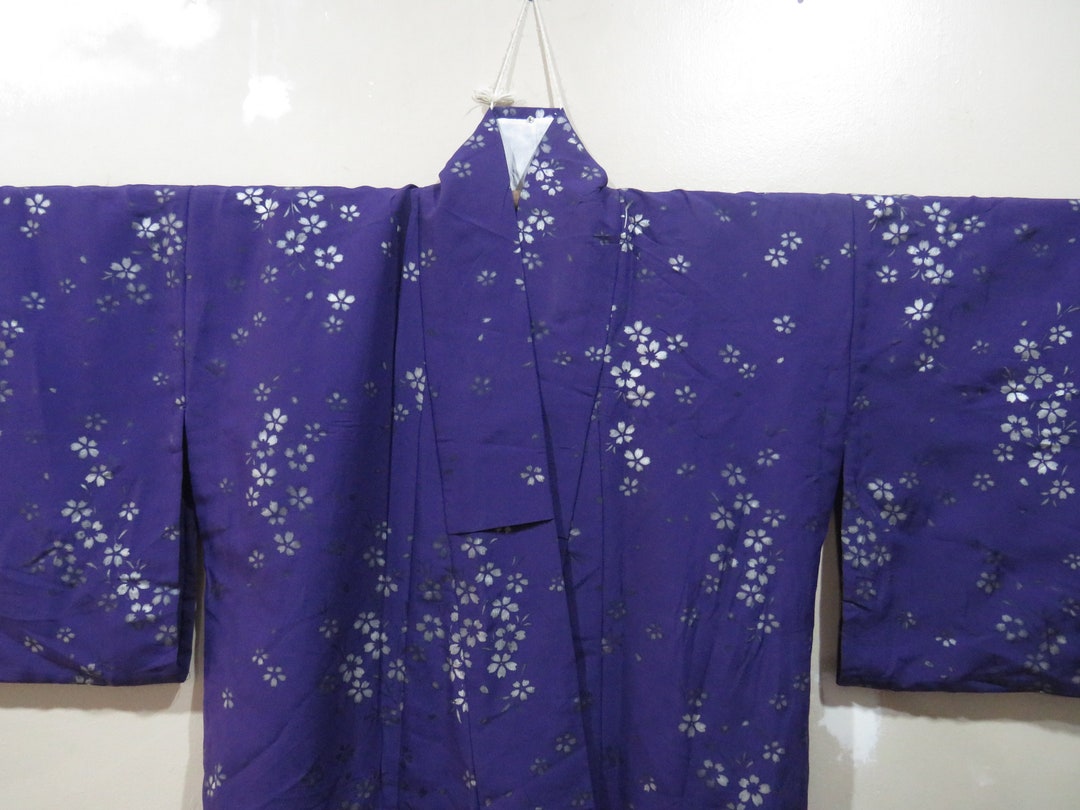 Vintage Japanese Kimono Purple Color Flower Pattern Kimono Robe