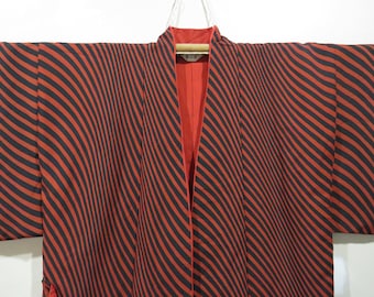 Vintage Japanese Jacket haori black red  color abstract pattern kimono robe nightwear 27APRIL22-15