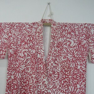 Vintage Japanese cotton yukata white red color flower pattern kimono robe nightwear 24MAY23-04