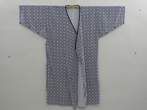 Vintage Japanese cotton yukata white blue color s… - image 3
