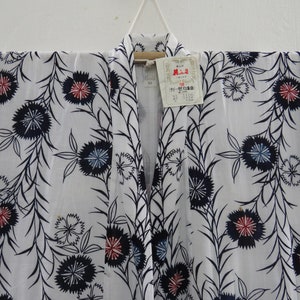 Vintage Japanese cotton yukata white color flower pattern kimono robe nightwear 24AUGUST00-05
