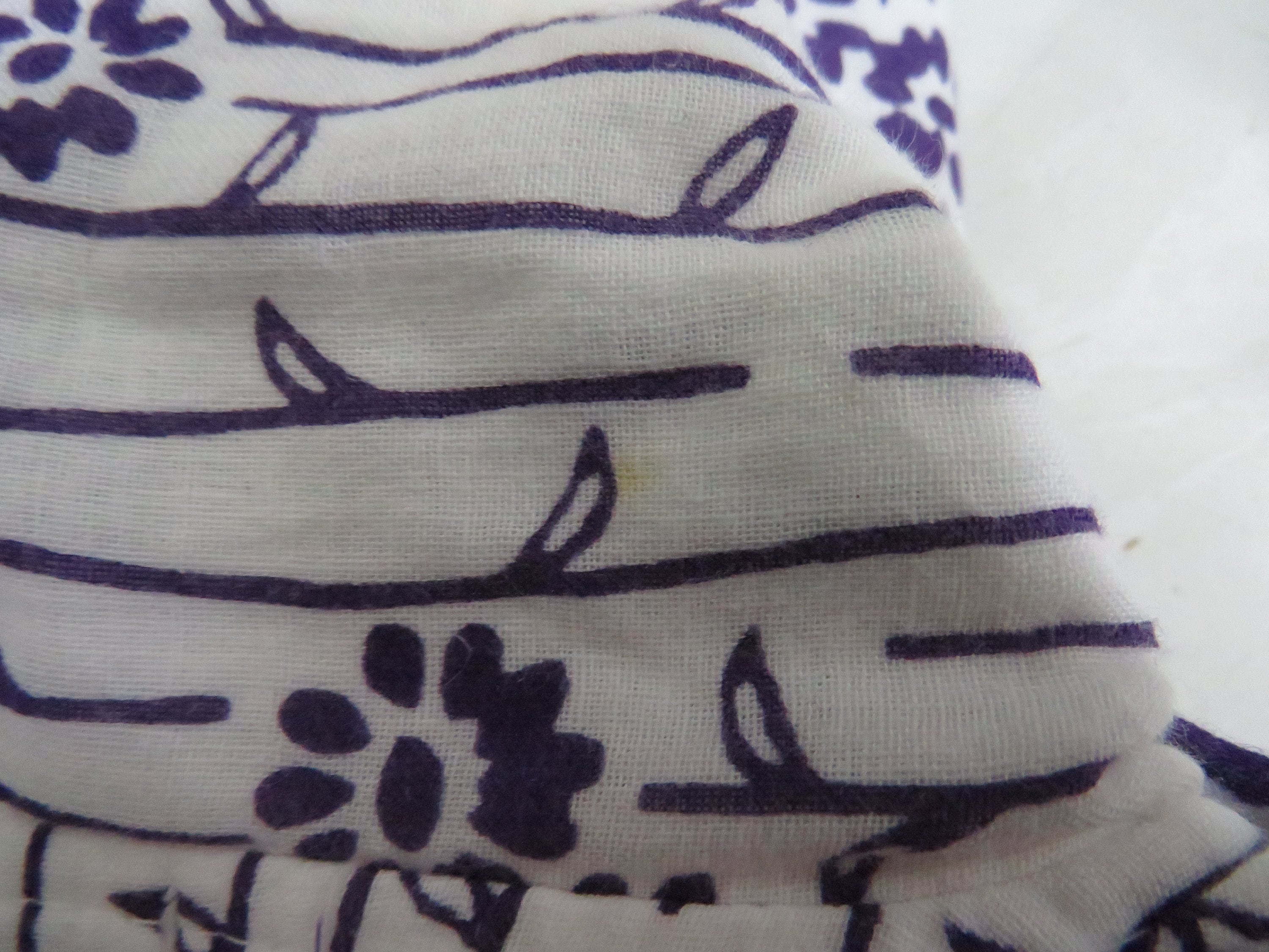 Vintage Japanese Cotton Yukata White Purple Color Flower Pattern