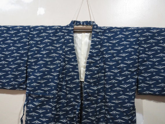 Vintage Japanese Jacket haori blue color flower p… - image 1
