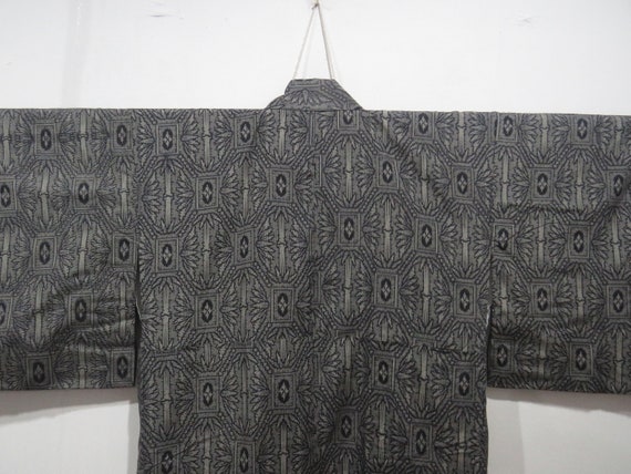 Vintage Japanese kimono black grey color abstract… - image 2