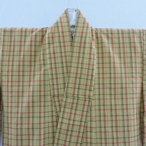 Vintage Japanese kimono yellow color square pattern kimono robe nightwear 13MARCH00-11