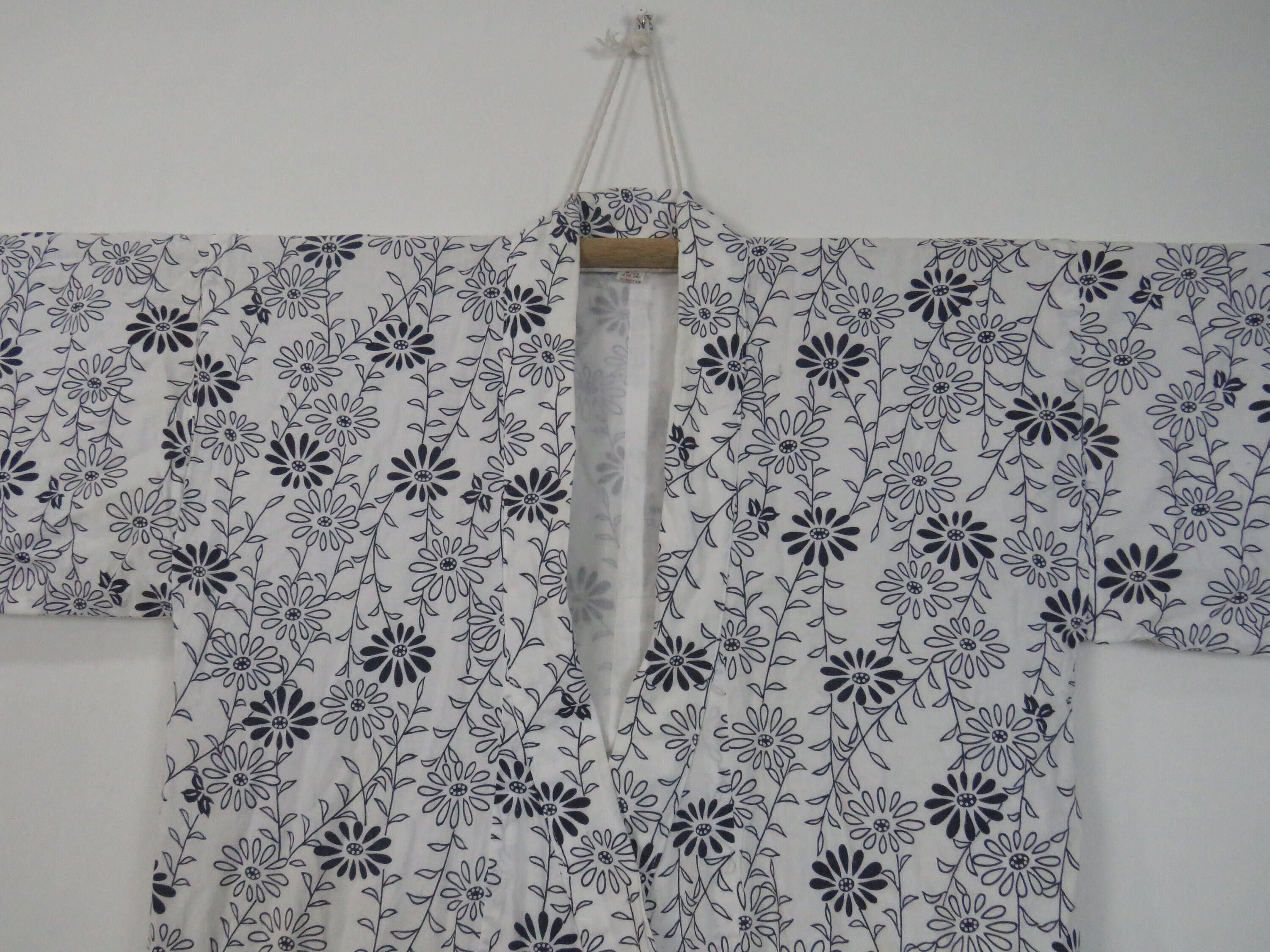 Vintage Japanese Cotton Yukata White and Dark Blue Color