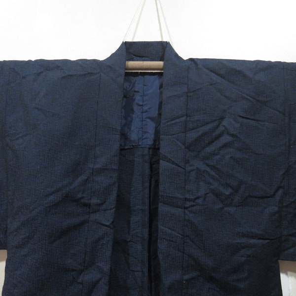Vintage Japanese Jacket haori blue black color plain pattern kimono robe nightwear 19APRIL23-01