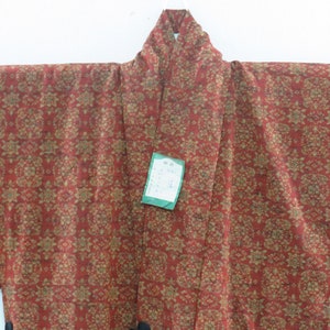 Vintage Japanese Jacket haori dark red color flower pattern kimono robe nightwear 18JUNE00-02