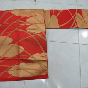 Vintage brick red orange silk nagoya obi with abstract FOB240801-03