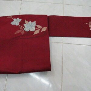 Vintage brick maroon silk nagoya obi with flower FOB250801-13