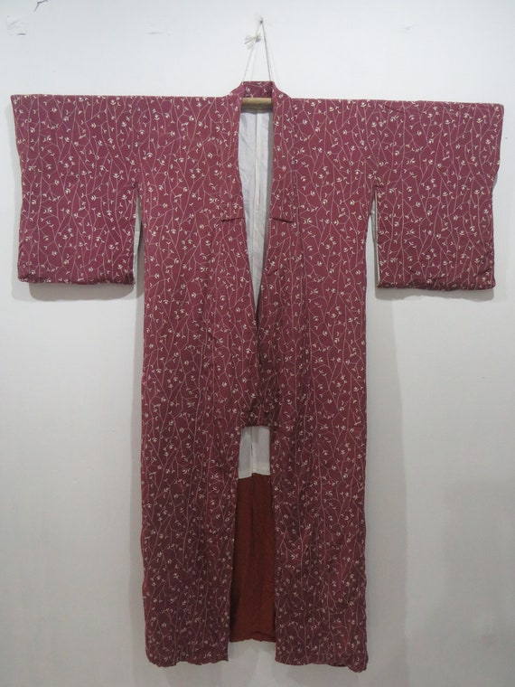 Vintage Japanese kimono white and mauve color flo… - image 3