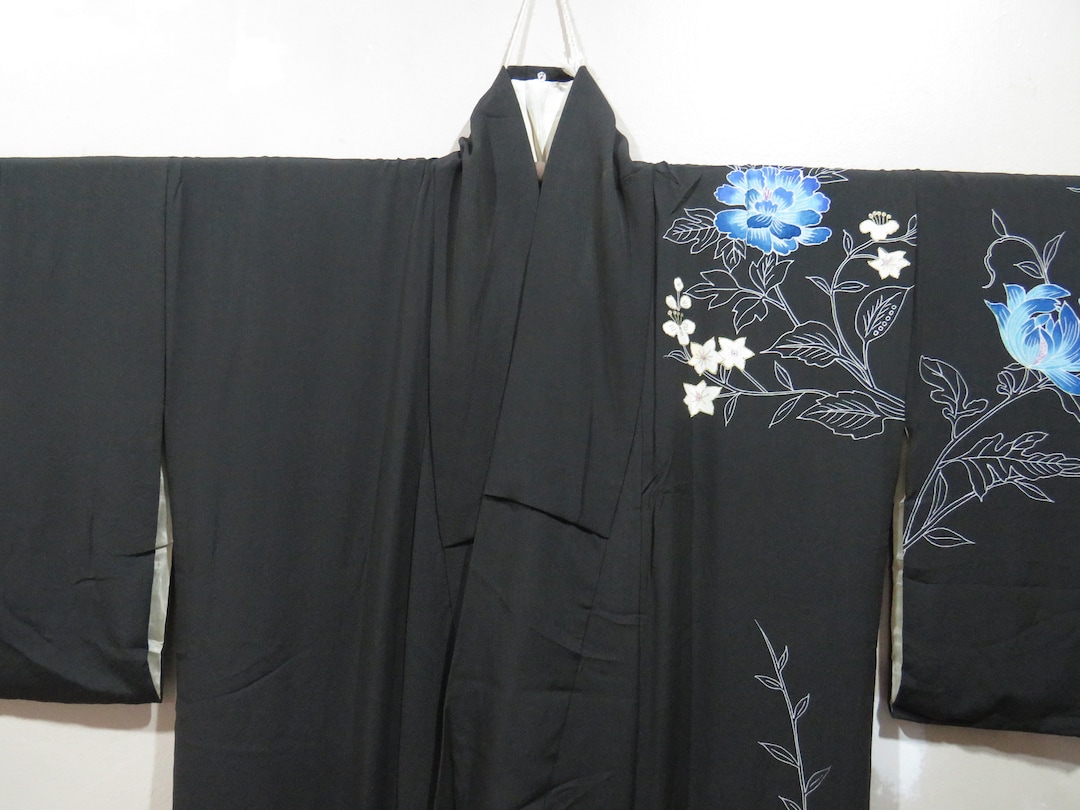 Vintage Japanese Kimono Black Color Flower Pattern Kimono Robe Nightwear 17JANUARY2301 Etsy