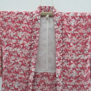 Vintage Japanese Jacket haori white and magenta color abstract pattern kimono robe nightwear 10SEPTEMBER01-12