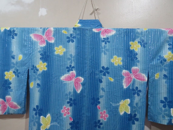 Vintage Japanese cotton yukata cerulean blue whit… - image 2