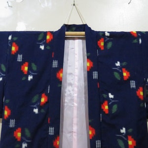 Vintage Japanese Jacket haori  blue color flower pattern kimono robe nightwear 20MAY22-02