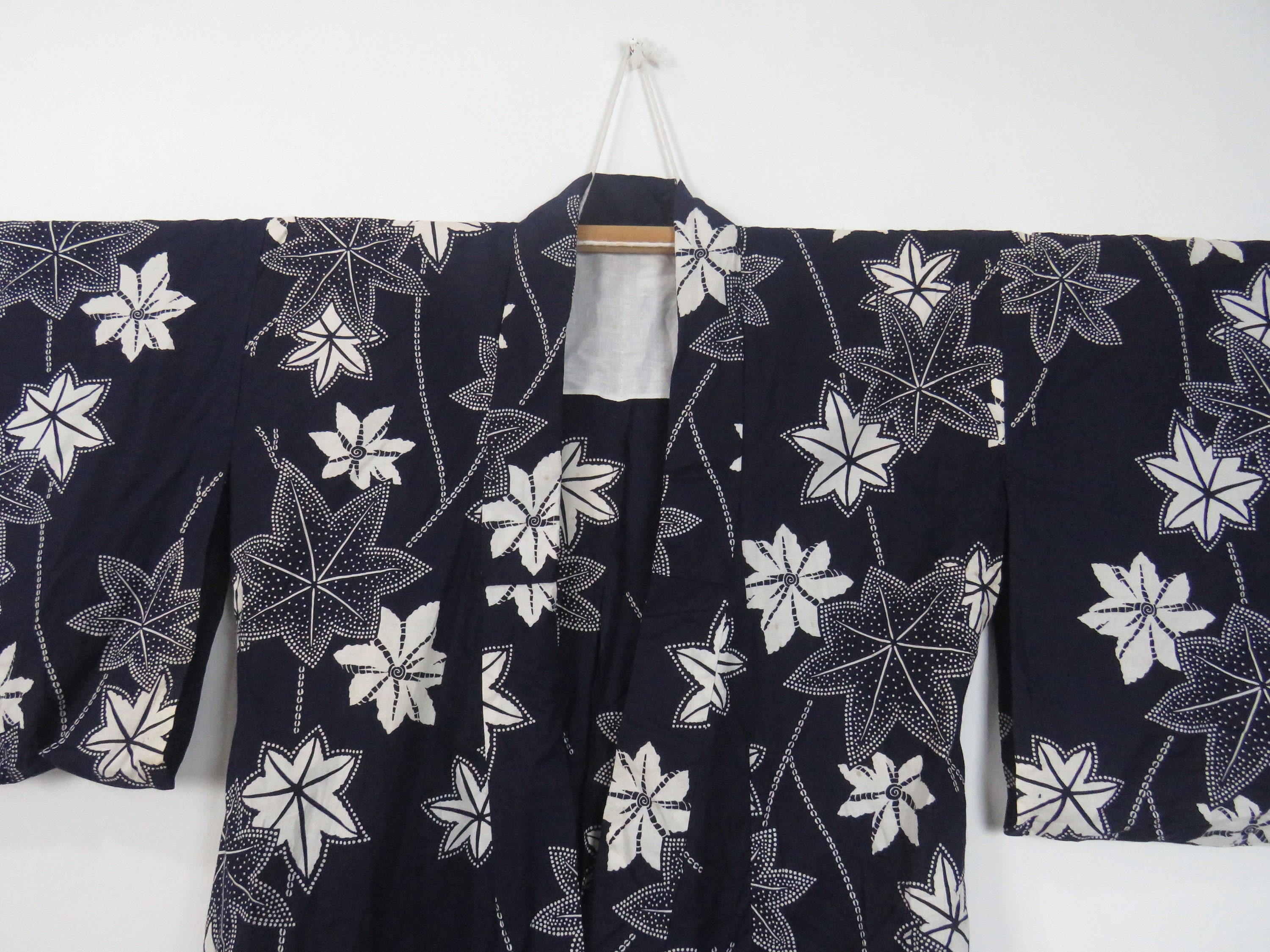 Vintage Japanese Cotton Yukata White and Dark Blue Color