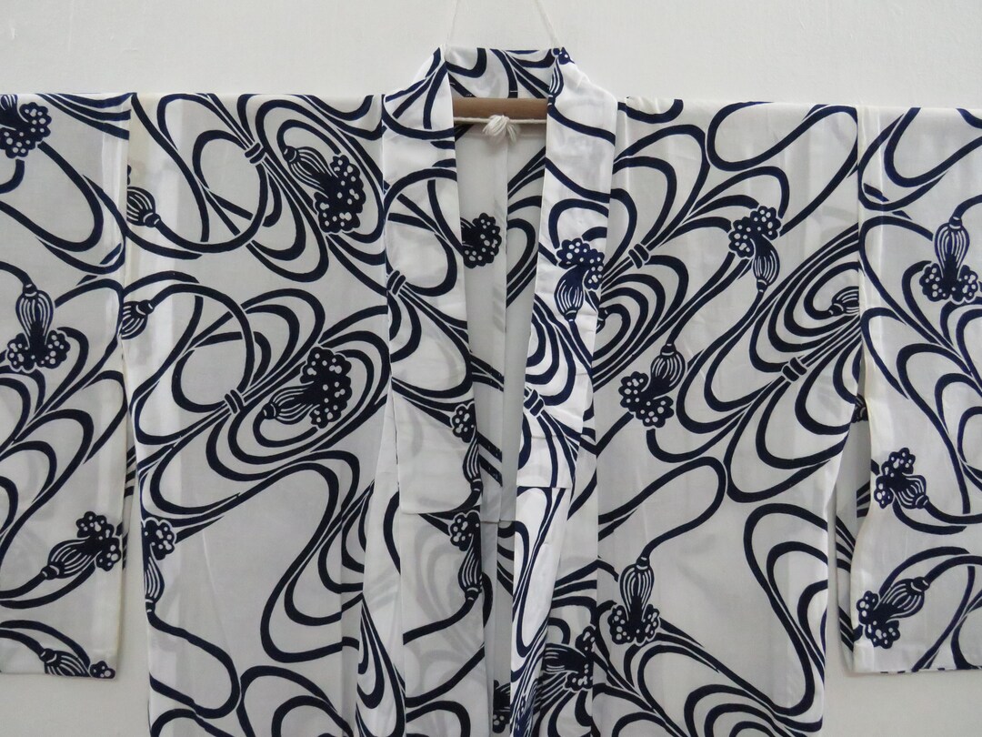 Vintage Japanese Cotton Yukata White Blue Color Abstract - Etsy