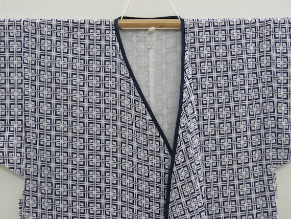 Vintage Japanese cotton yukata white blue color s… - image 1