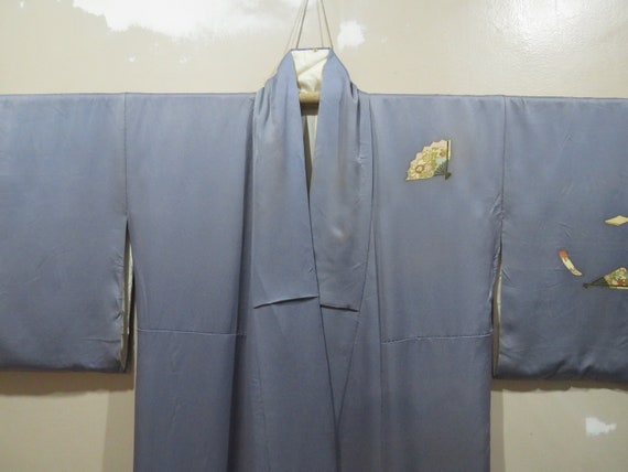 Vintage Japanese kimono grey color abstract patte… - image 1