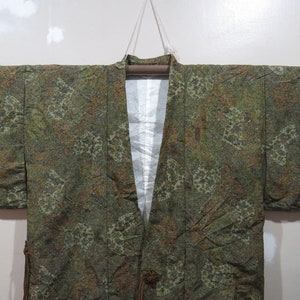 Vintage Japanese Jacket haori green color flower pattern kimono robe nightwear 02MARCH23-10