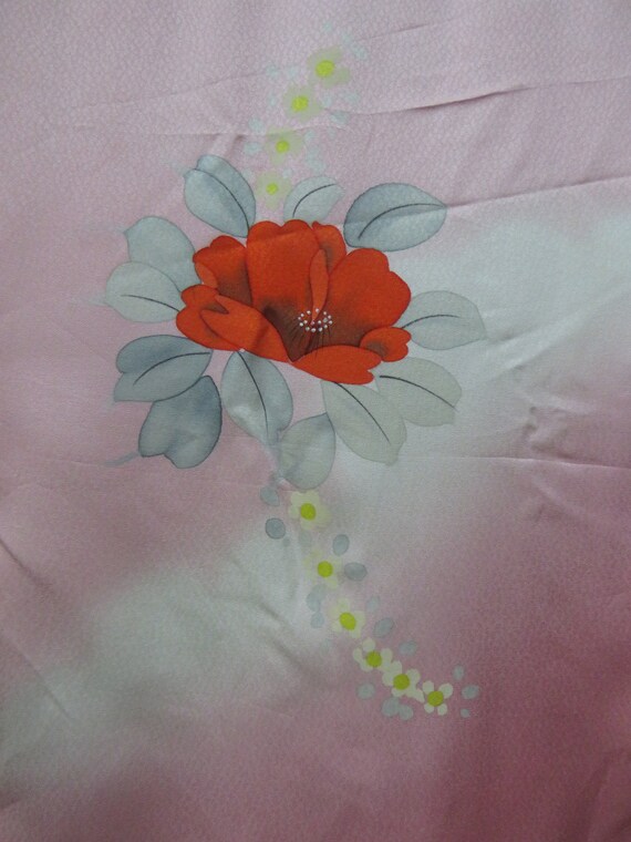 Vintage Japanese kimono soft pink color flower pa… - image 5