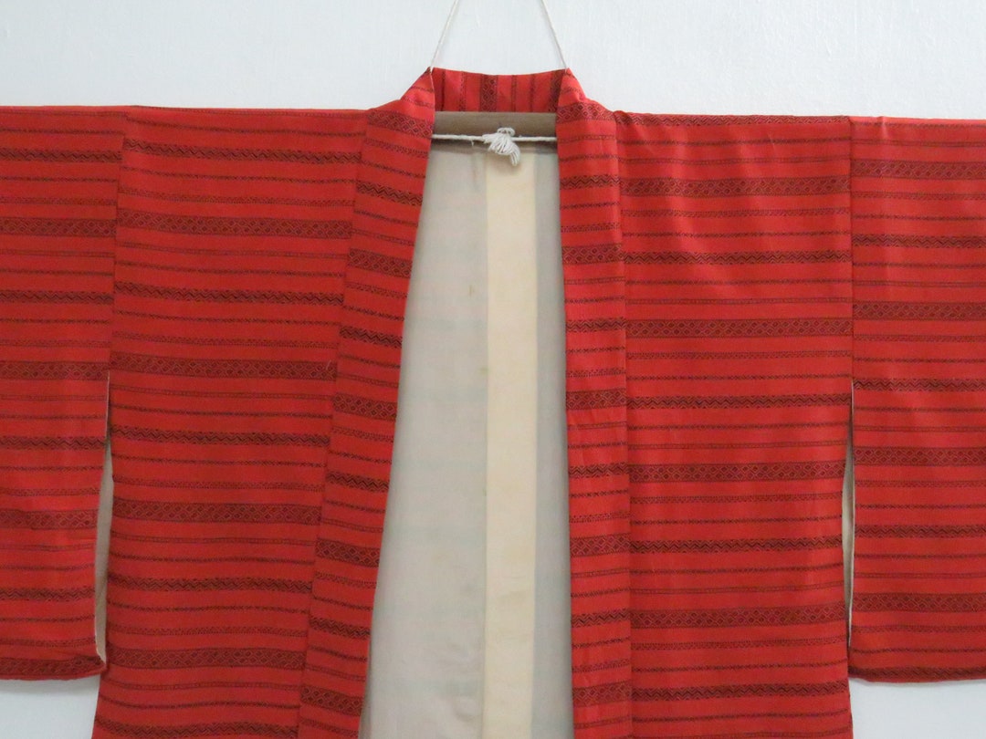 Red Haori Pattern Vintage Japanese Jacket Haori Light Red Color Abstract Pattern Kimono ...
