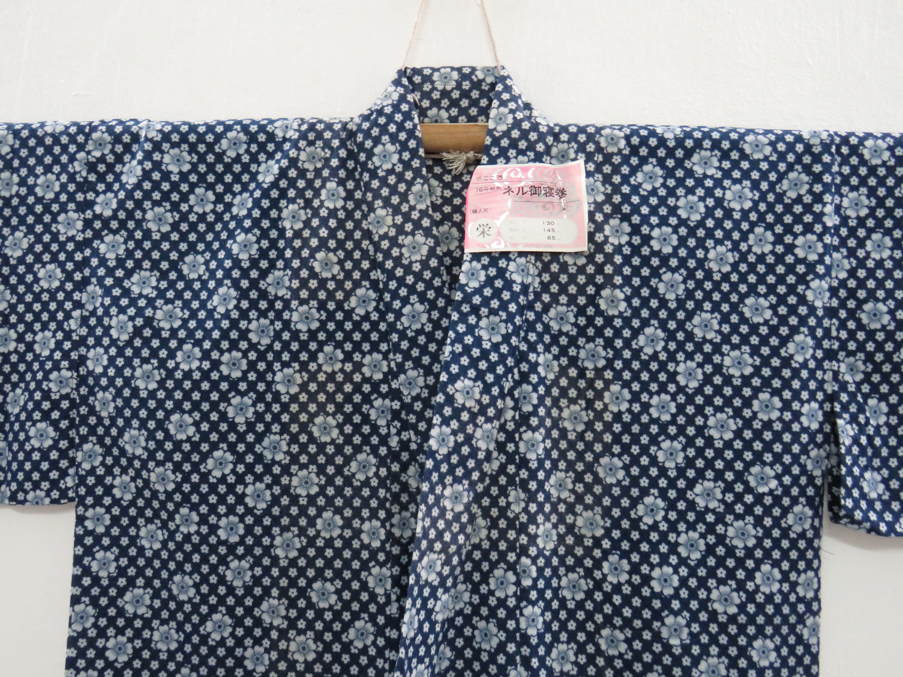 Vintage Japanese Cotton Yukata White and Dark Blue Color