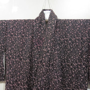 Vintage Japanese kimono black blush color flower pattern kimono robe nightwear 05JANUARY23-04