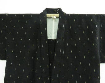 Vintage Japanese Jacket haori black color abstract pattern kimono robe nightwear 14JANUARY22-09