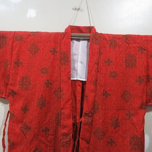 Vintage Japanese Jacket haori dark orange color flower pattern kimono robe nightwear 04APRIL23-04