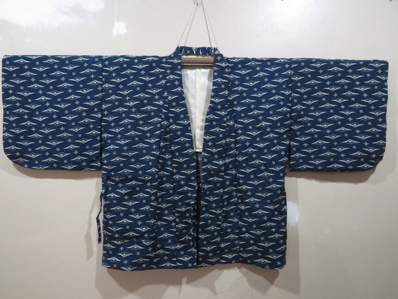 Vintage Japanese Jacket haori blue color flower p… - image 3