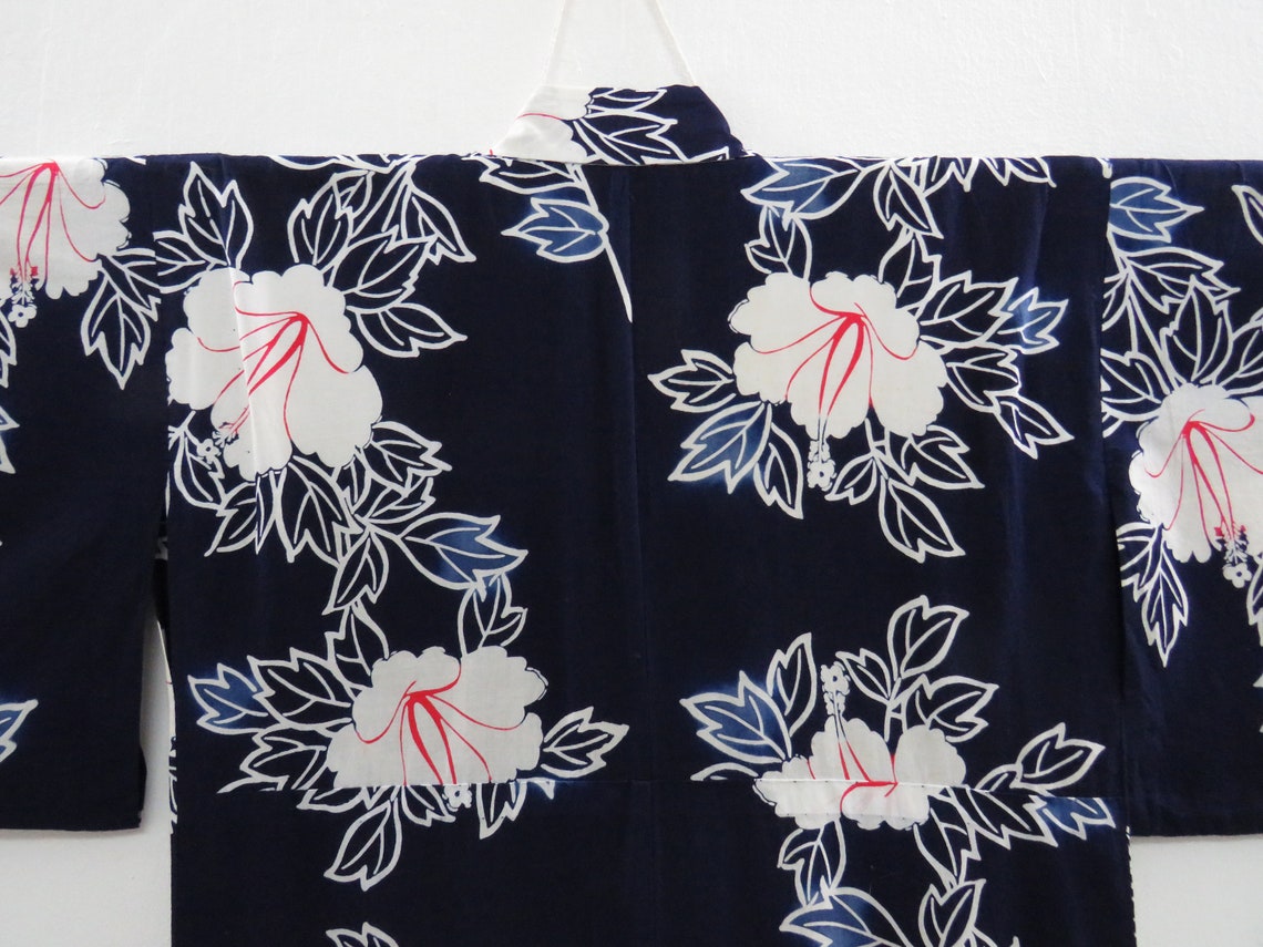Vintage Japanese Cotton Yukata Black Color Flower Pattern | Etsy UK