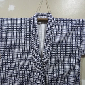 Vintage japonês algodão yukata branco e azul escuro cor quadrado padrão quimono robe nightwear 08novembro22-04