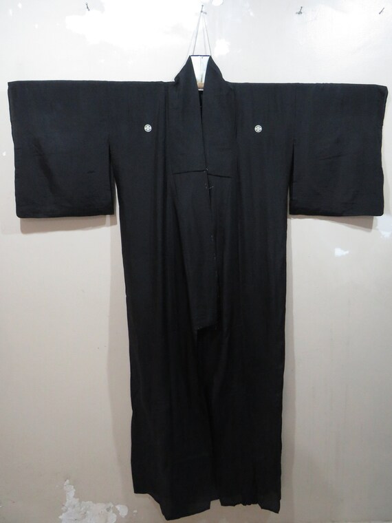 Vintage Japanese kimono black color plain pattern… - image 3