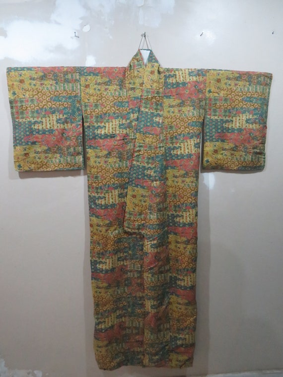 Vintage Japanese kimono mix colorful abstract pat… - image 3