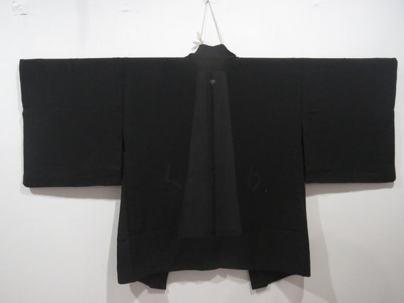 Vintage Japanese Jacket haori black color plain p… - image 4