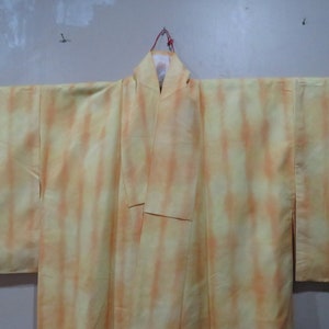 Vintage Japanese kimono  yellow orange color abstract pattern kimono robe nightwear 19MAY22-15