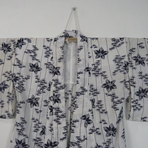 Vintage Japanese cotton yukata white and dark blue color flower pattern kimono robe nightwear 16JUNE23-04