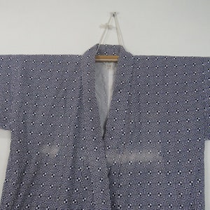 Vintage Japanese cotton yukata white blue color square pattern kimono robe nightwear 23MAY23-07