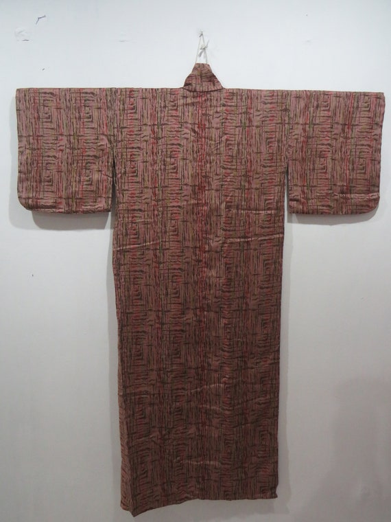 Vintage Japanese kimono rosewood color abstract p… - image 4