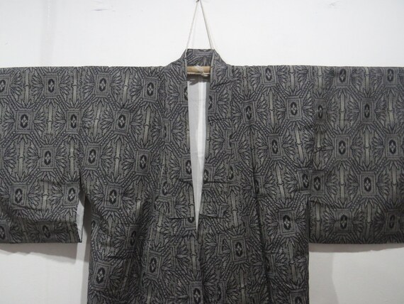 Vintage Japanese kimono black grey color abstract… - image 1