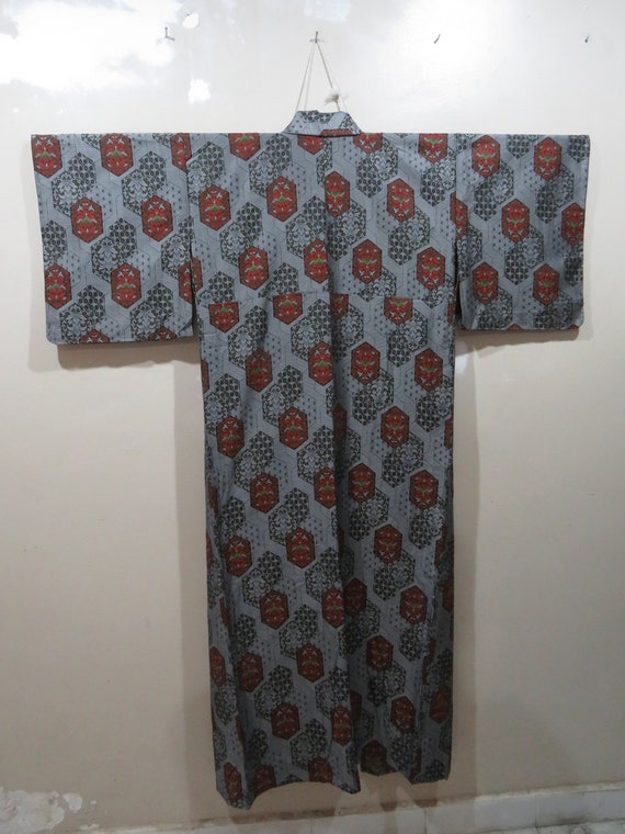Vintage Japanese kimono grey color abstract patte… - image 4