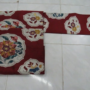 Vintage brick maroon silk nagoya obi with flower FOB240801-05