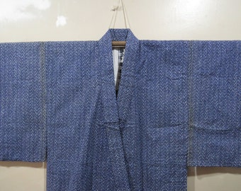 Vintage Japanese cotton yukata blue color square pattern kimono robe nightwear 20FEBRUARY23-04