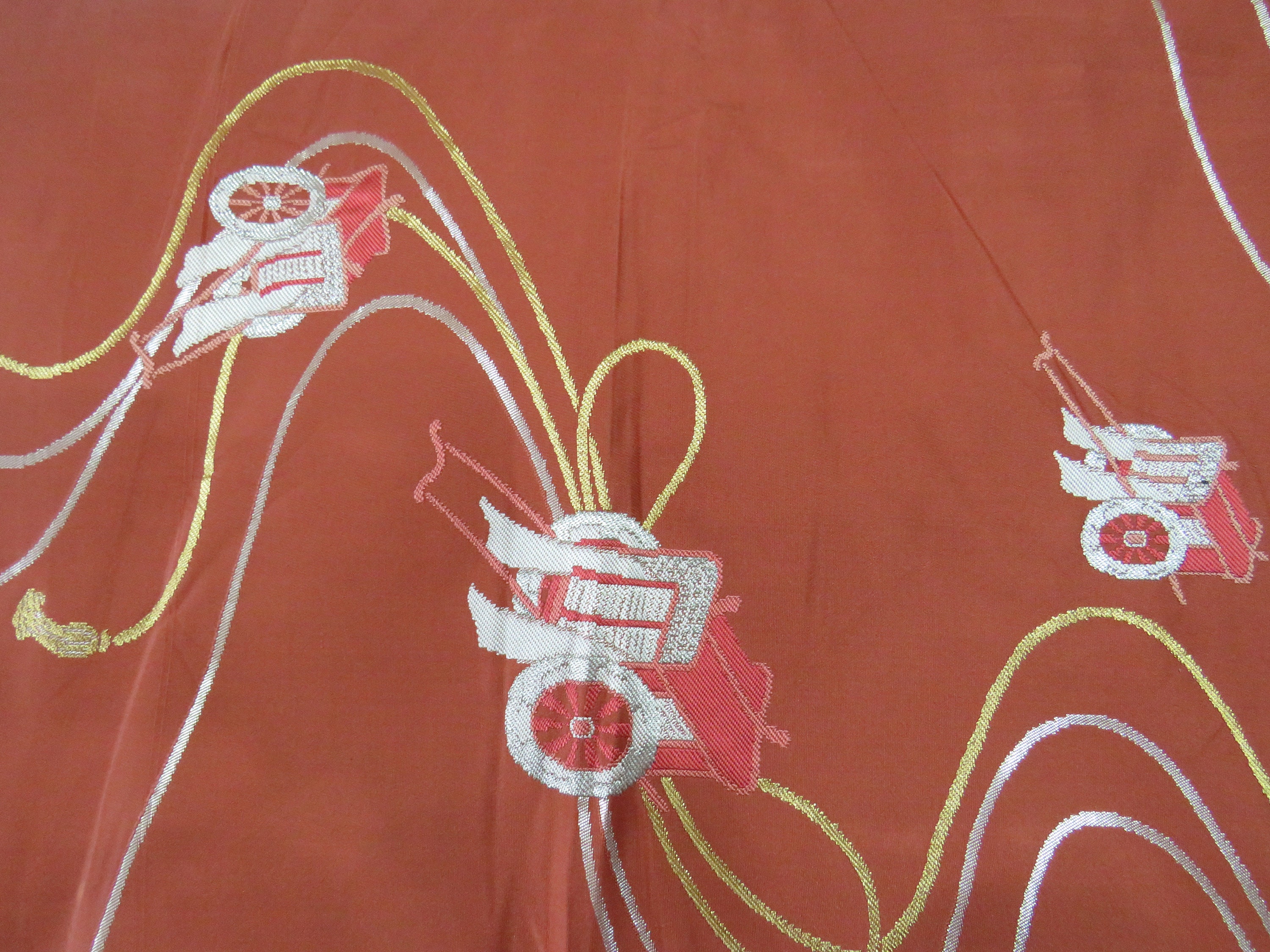OUTLET SALE- 訳あり品など大放出 Vintage Brick Cart Bullock With Obi Nagoya Silk Tiger Red コミック・アニメ