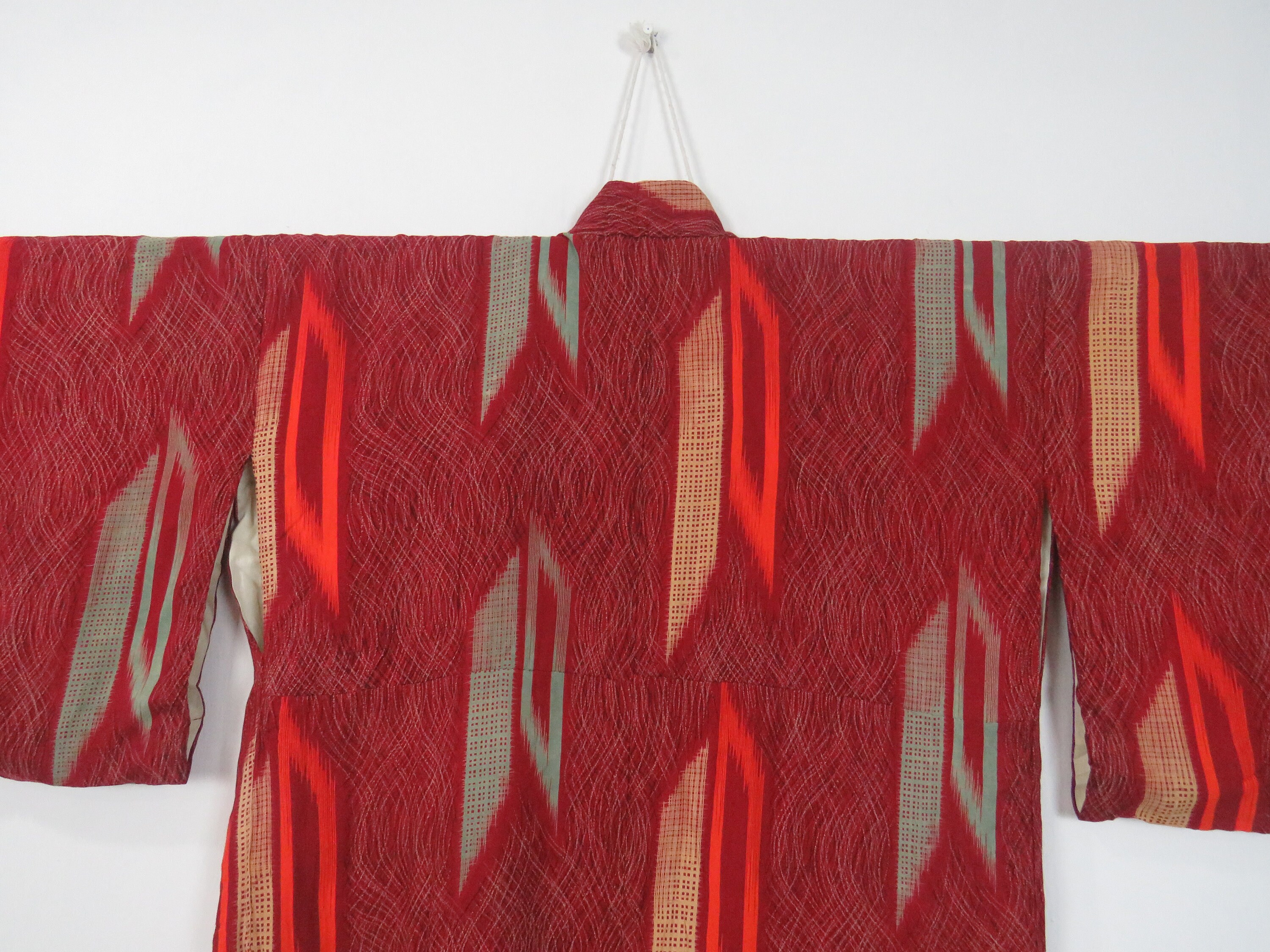 Vintage Japanese Kimono Dark Red Color Abstract Pattern