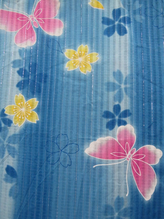 Vintage Japanese cotton yukata cerulean blue whit… - image 5